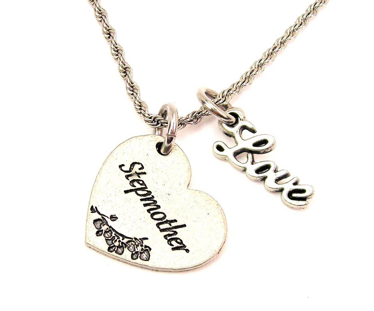 ChubbyChicoCharms Sacred Heart Stainless Steel Rope Chain Cursive Love Necklace 
